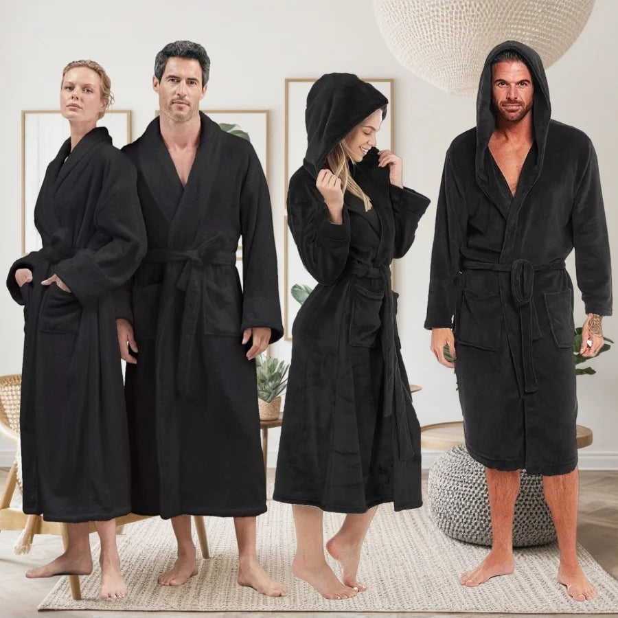 100% Cotton Fabric Unisex Bath Robes Long Thick Nightgown Spa Hotel Cotton Bathrobe with Hood