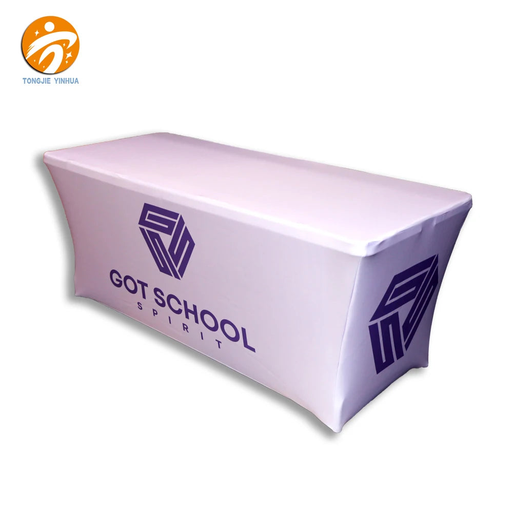 Custom Table Cloth Trade Show Printed logo Polyester Fitted Stretch Spandex Table Cover