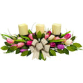 Spring Summer Candle Holder Centerpiece for Table Artificial Tulip Flowers and Bows for Home Table Dining Room Decoration