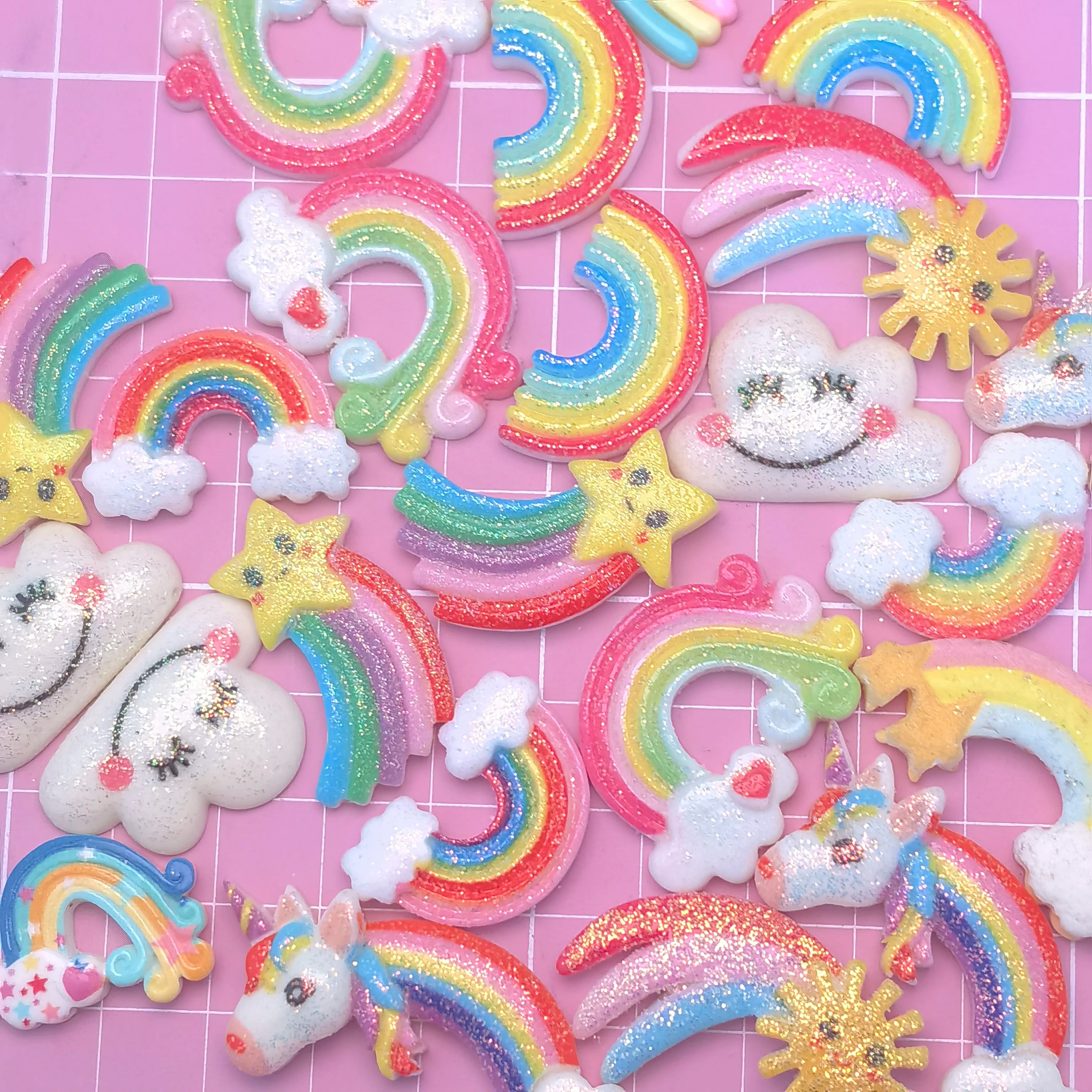 100Pcs New Resin Cute Rainbow Cloud Series Flat Back Cabochon Embellishments For Scrapbooking Phone Case Decoration Accessories
