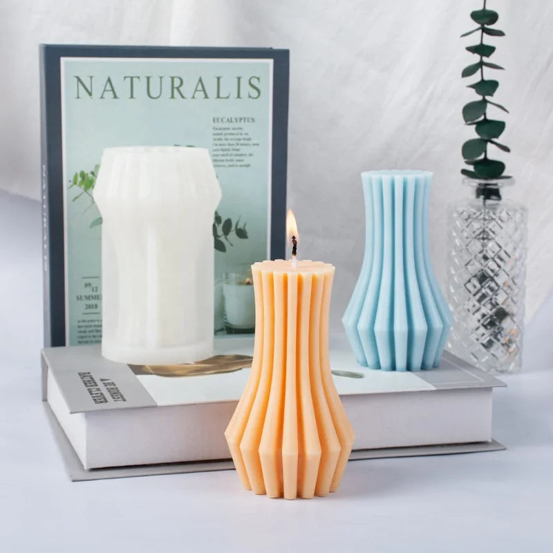 Vertical Stripes Vase Candle Mold Handmade 3D Column Silicone Mold for Soap Concrete Plaster