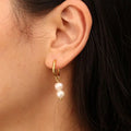 Chris April 316L Stainless Steel PVD Plated Gold Natural Freshwater Pearls Hoops Drop Earrings