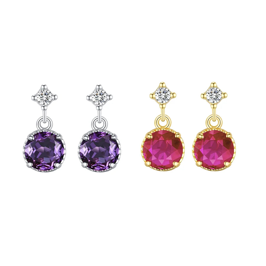 Exquisite Sparkling Diamond Earrings 925 Sterling Silver Rose Red Purple Zirconia Earrings for Girl Women Leisure Jewelry