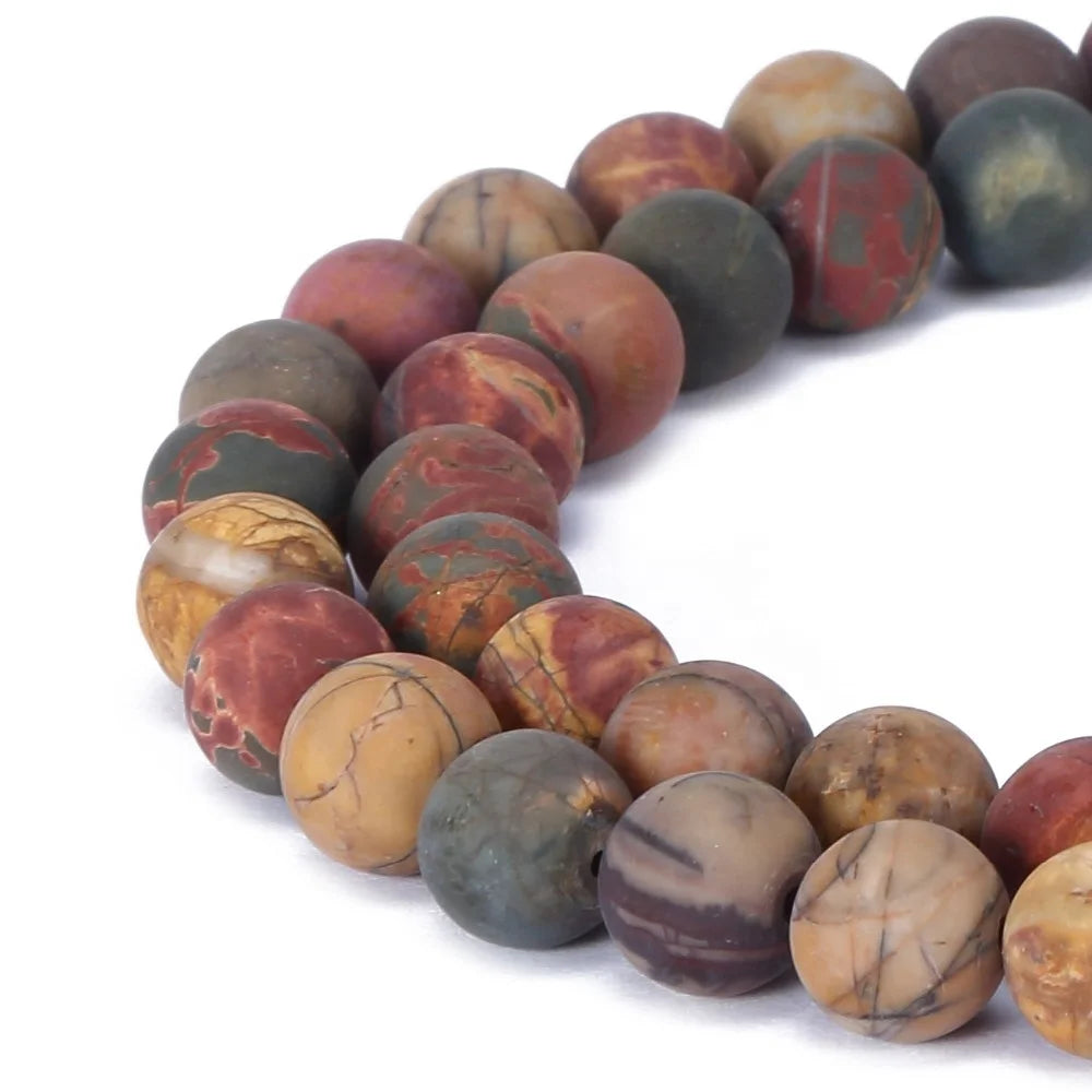 Wholesale Mixed Beads Loose Natural Red Creek Jasper Matte Round Gemstone Loose Beads for DIY Jewelry Making 4-12mm