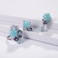 C7646 Abiding Delicate Mix Gemstone Amazonite Blue Topaz Mystic Quartz 925 Silver Earrings Ring Jewelry Set