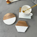 Wholesale Modern Luxury square Round Hexagon White Marble and Acacia Wood Coasters for Drinks
