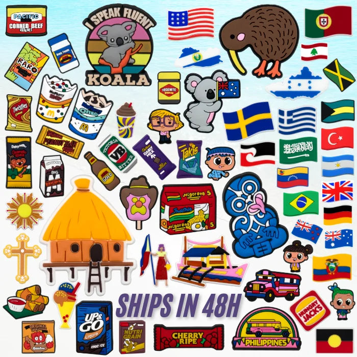 Hot Sale PVC Clogs Decor Accessories Custom Rubber Shoe Charm Featuring National Flag & Animals Food for Philippines & Australia