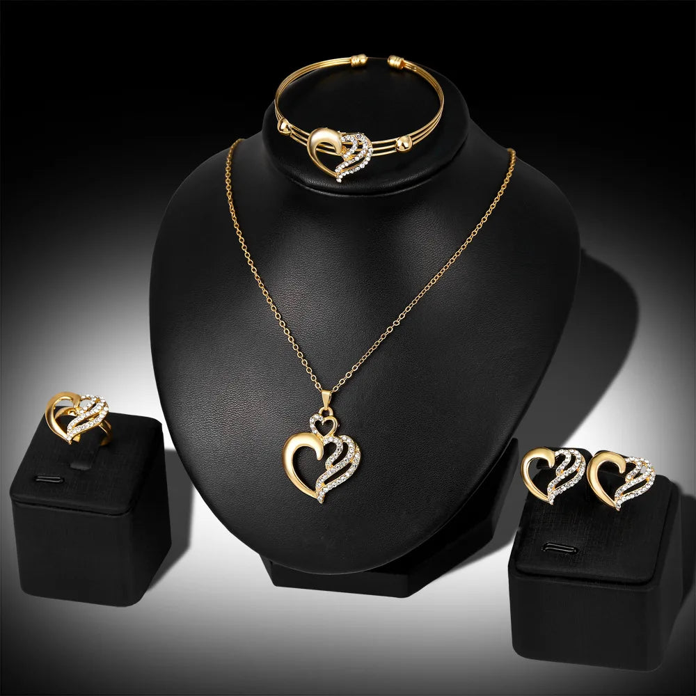 European and American Hot Selling Necklace Set Exquisite Alloy Diamond Inlaid Flower Necklace Earrings Woman Jewelry Set