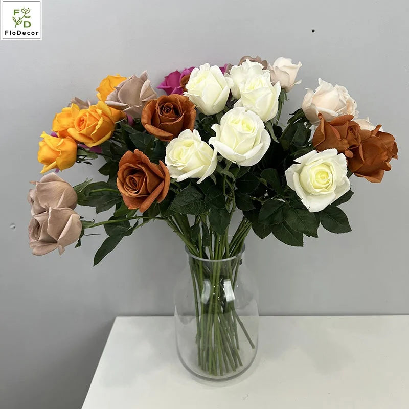 Wholesale Ins Likes Artificial Dusty Rose Real Touch Hand Feeling Wet Flowers Single Stem Coffee for Home Wedding Decoration