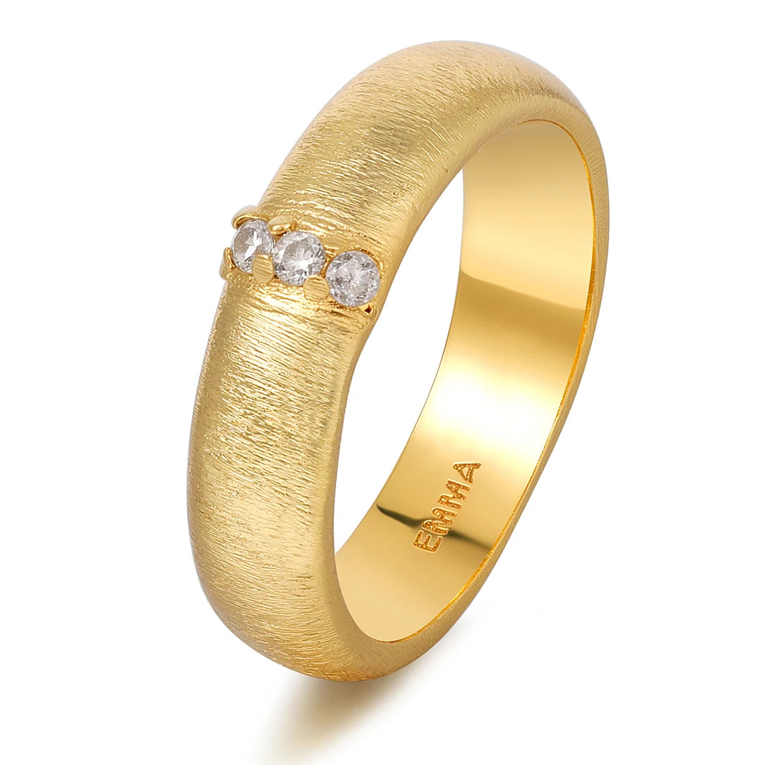 Vintage Brass Electroplated Gold Brushed Inlaid Zirconia Plain Rings Women Jewelry Factory Wholesale