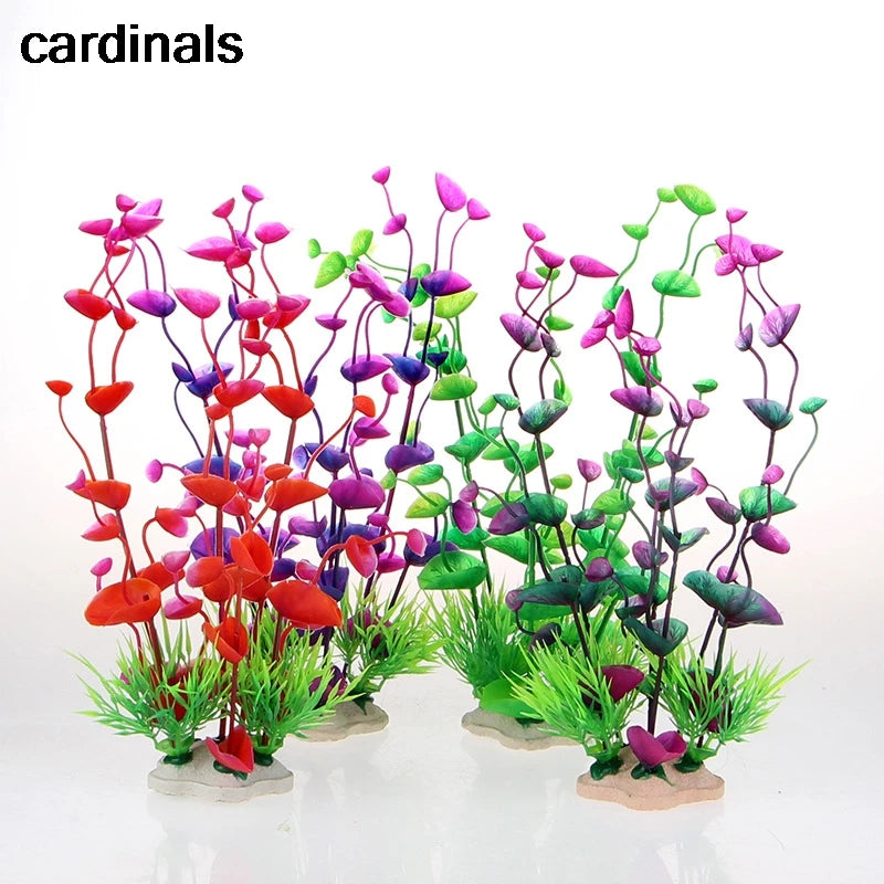 1PCS Eco-Friendly PVC Fish Tank Decoration with Ceramic Base Artificial Aquatic Plants 24cm High Aquarium Accessories