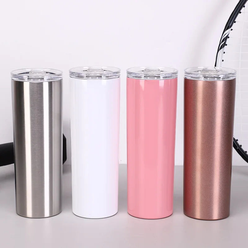 Custom Slim Logo Multiple Colors Double Wall Insulated 20oz Tumbler Cups Stainless Steel Mugs 20oz Tumbler with Lid and Straw