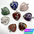 Natural Quartz Amethyst Jewellery Crystal Stone Raw Gemstone Sacred Silver Flower love Heart Shape Pendant Necklace for Women