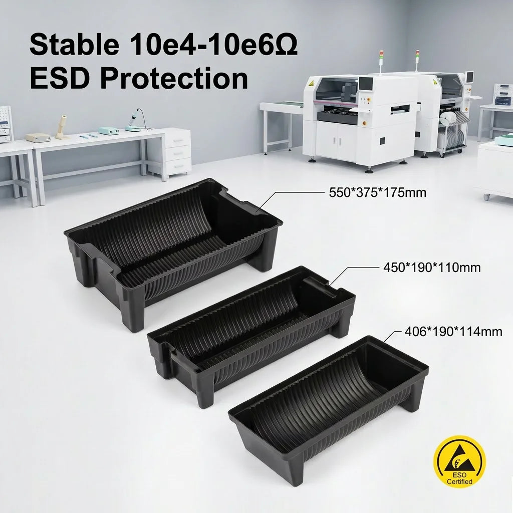 ESD Modern PP Tray Antistatic SMT Reel Storage Box Plastic SMD Reel Stand Black Warehouse Laboratory Furniture
