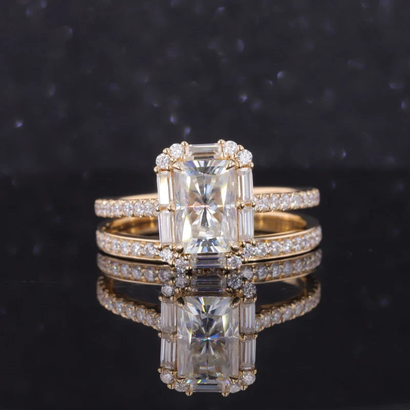 Starsgem 10k Yellow Gold Solid Wedding Ring Set Moissanite Bridal Ring Sets