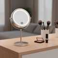 Smart 360 Rotating LED Makeup Mirror 3x Magnification Dual Sided Touch Control Tri Color Lights Battery Powered Dressing Table