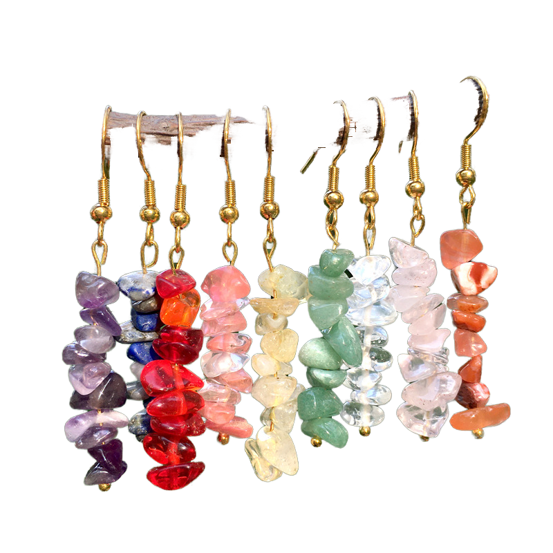 Promotional Sale Various Natural Gemstone Gravel Earring Gold Plating Alloy with Charm Crystal Gemstone Earring for Women