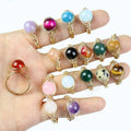 Adjustable Natural Round Bead Crystal Ring Genuine Gemstone Stone Rings for Women Jewelry Girls