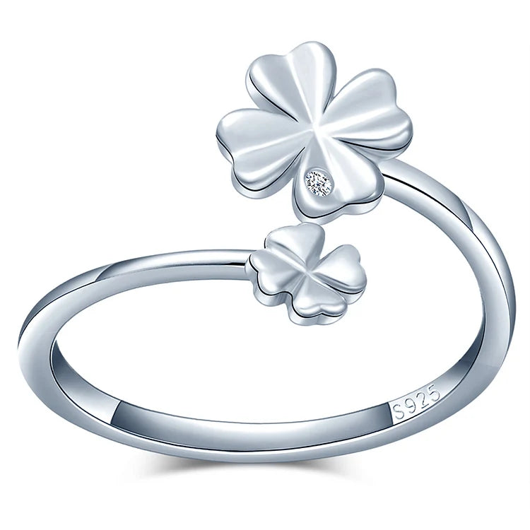 Lucky Clover Classic Open Ring Zircon Adjustable Engagement Anniversary Wedding Party Gift Women's Fine Jewelry 925 Sterling