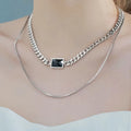 Wholesale Women 2023 Stainless Steel Gem Stone Pendant Fashion Double Layer Chain Necklace for Wedding Party Engagement Silver