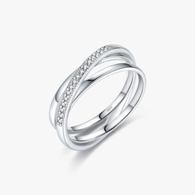 Fashion Original Design Fine Jewelry 925 Sterling Silver Simple Geometric Cross Line Multi-layer Stacking Finger Rings for Women