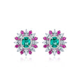 Fine Jewelry Wholesale Women Earring Luxury 925 Sterling Silver Jewelry Clip Multi Color Gemstone Stud Earrings