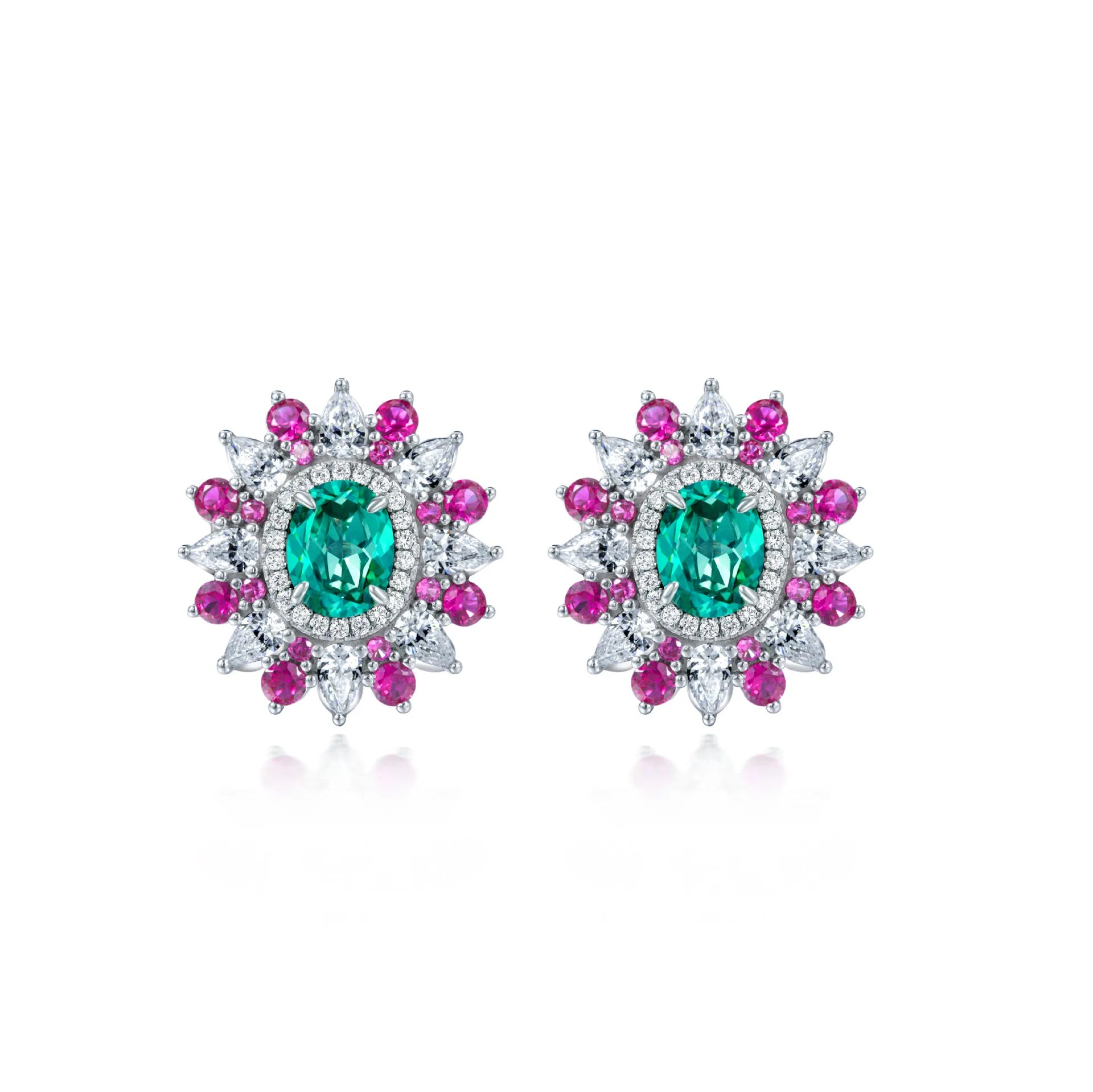 Fine Jewelry Wholesale Women Earring Luxury 925 Sterling Silver Jewelry Clip Multi Color Gemstone Stud Earrings