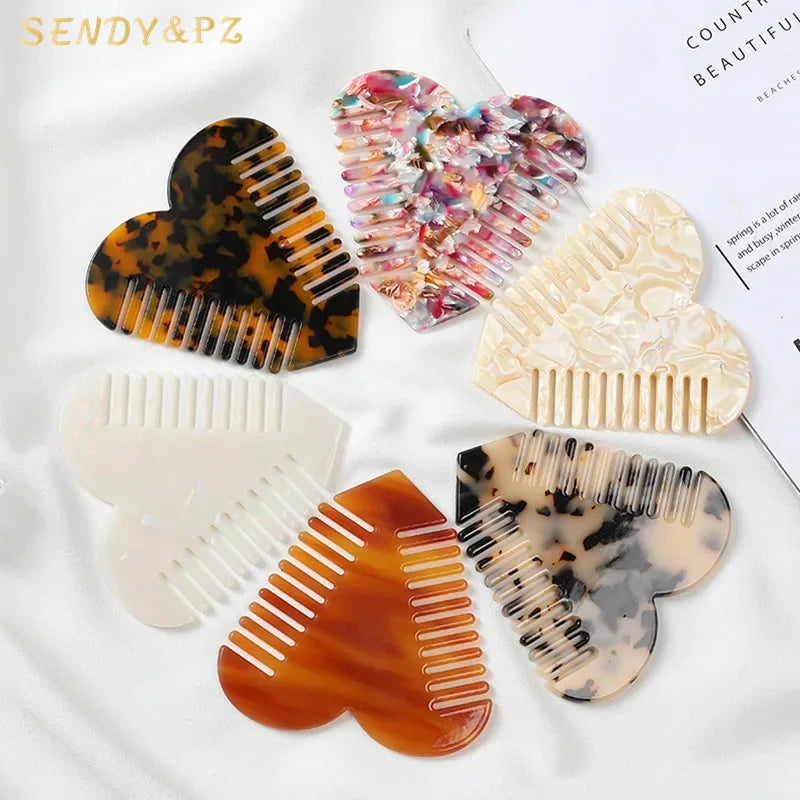 Fashionable Tortoise Shell Marble Print Resin Acetate Hair Comb Lady Narrow Tooth Acetic Acid Comb for Women