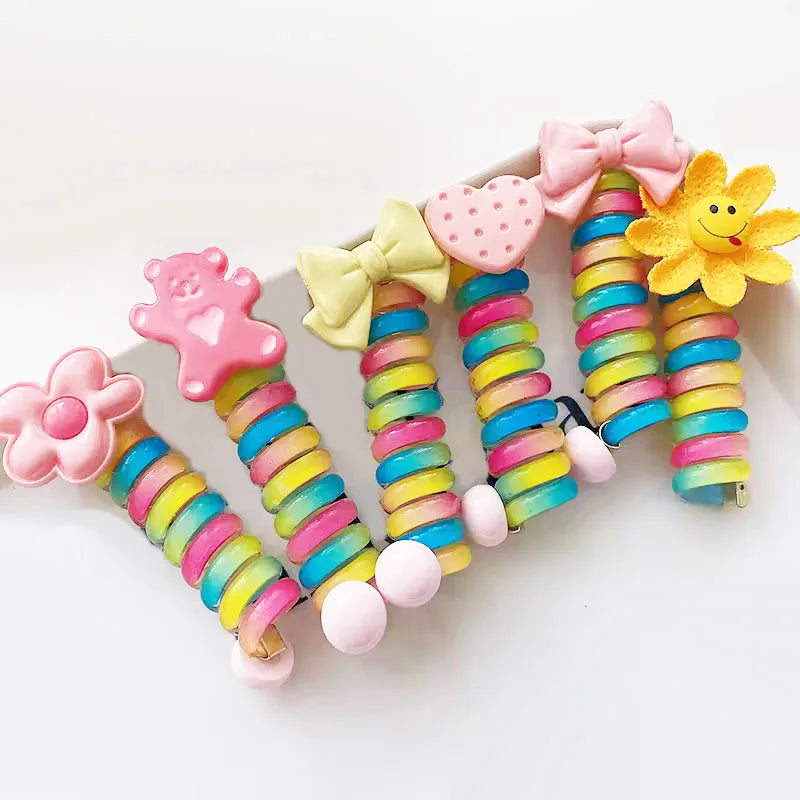 Jachon Kids Colorful Spiral Ponytail Holder butterfly Hair Bands Flower Hair Coil Braid Stylish Hair Tie for Girls