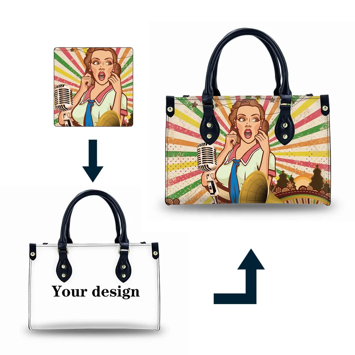 Designer Custom Print Trendy Handbag Shoulder Beach Tote Bag Large Handbags Leather Luxury Handbags for Women