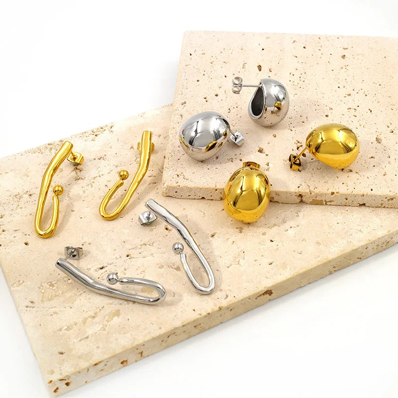 Fashion Minimalist Stainless Steel Jewelry Wholesale Waterproof Tarnish Free18K Gold Plated Chunky Liquid Earrings for Women