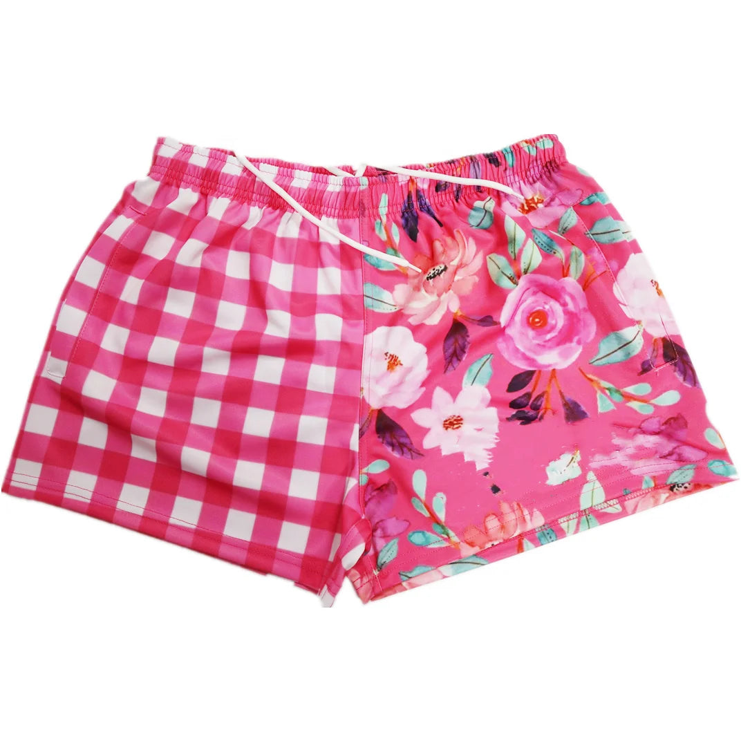 Anti slip Waistband Girls Rugby Football Shorts Custom Sublimation Print With Pockets Ladies Pink Casual Sports Shorts