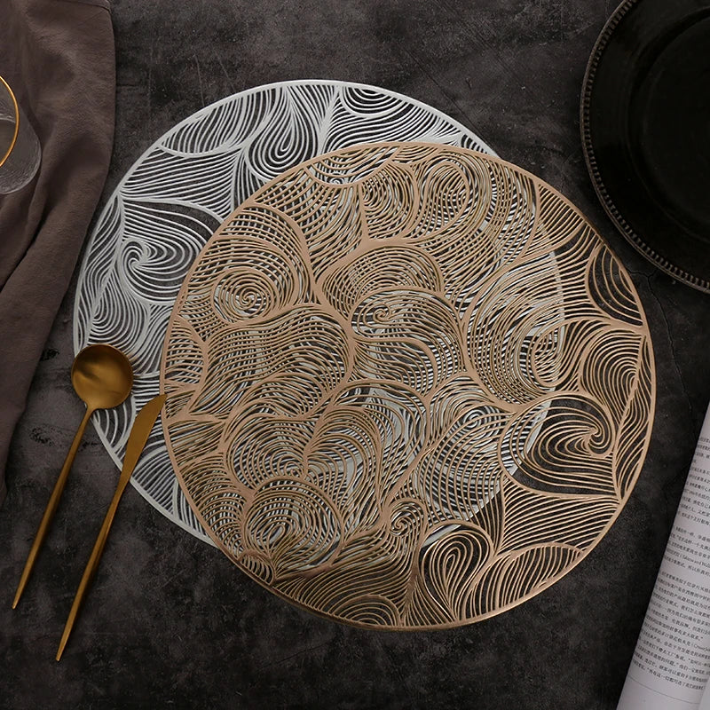 Gold PVC Round Eco-Friendly 6-Piece Dinner Table Mats Set CE Certified Country Style