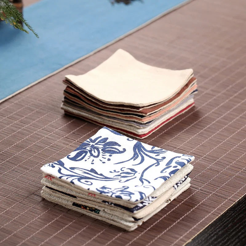 Solid Color Fabric Coaster Chinese Style Cloth Placemat Cotton Linen Insulation Pad Kitchen Cute Coasters Cloth Cup Pad Decor
