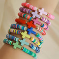 Bohemian Style Beach Rainbow Polymer Clay Turquoise Cross Bracelet for Women Men