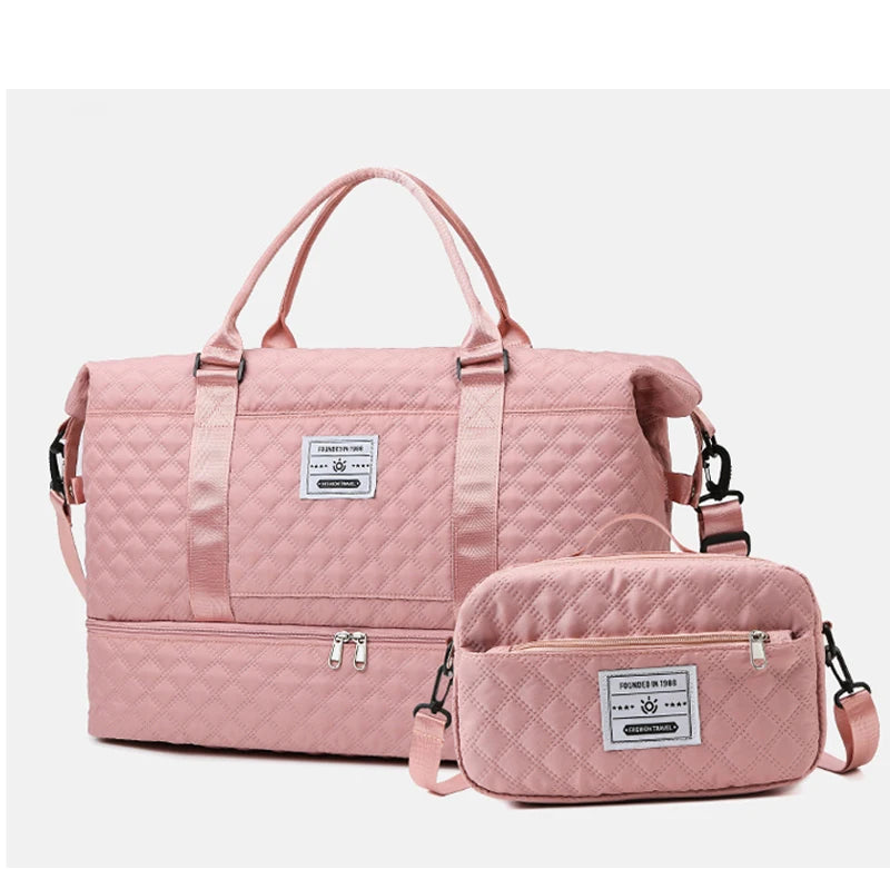 Large Capacity Travel Weekender Bag With Wet Pocket Shoes Compartment 2pcs Carry on Duffel Tote Bag Set With Small Handbag