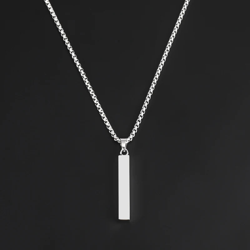 Personalized Smooth Rectangular Pendant Necklace Men Women Stainless Steel Custom Jewelry Bar Pendant Necklace for Girls