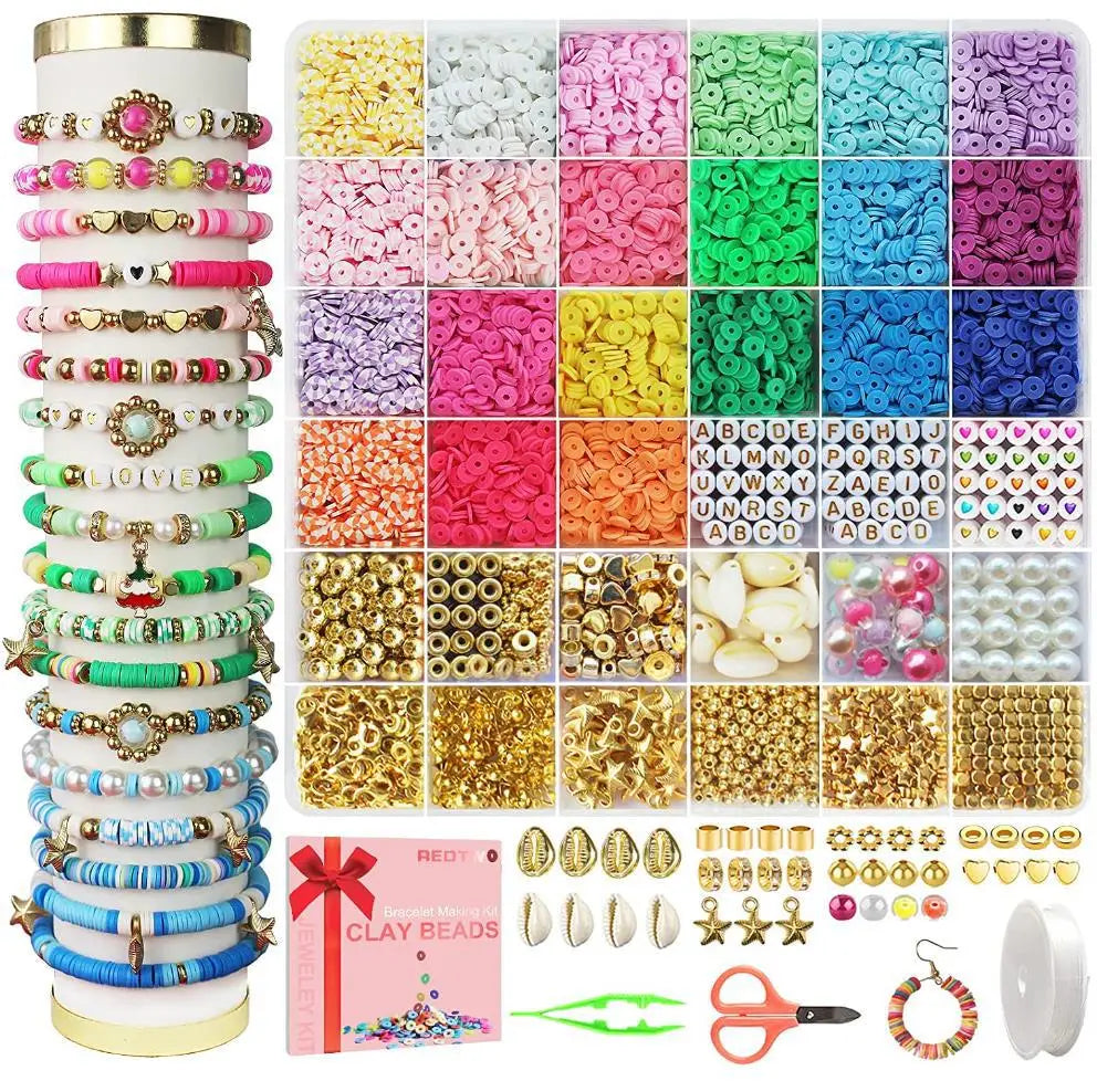 CJ Wholesale Bohemia Style Clay Beads Set 6200 Pcs Various Shape Bead Bracelet Kit for Women