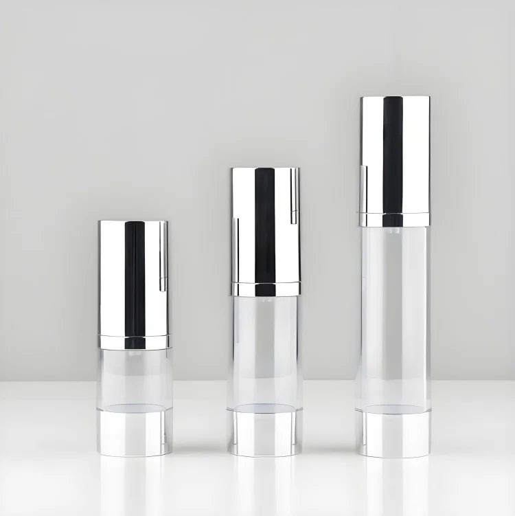 WOGU Empty Skincare Packaging Supplier 30ml 50ml 100ml Shinning Matte Silver Sunscreen Cosmetic Lotion Serum Pump Airless Bottle