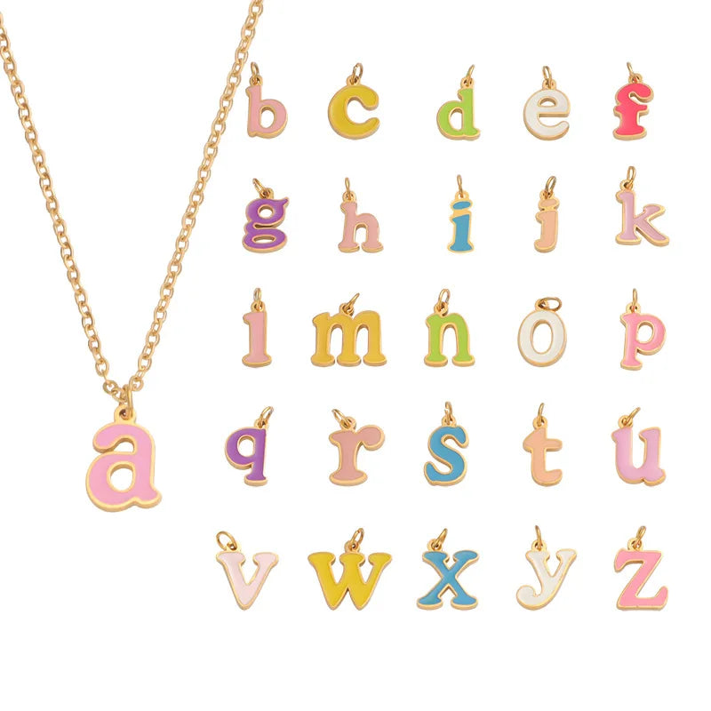 Wholesale Birthday Gift Diy Stainless Steel Accessories Beauty Colorful Oil Drops Letter A-z Pendant Necklace Gifts for Women