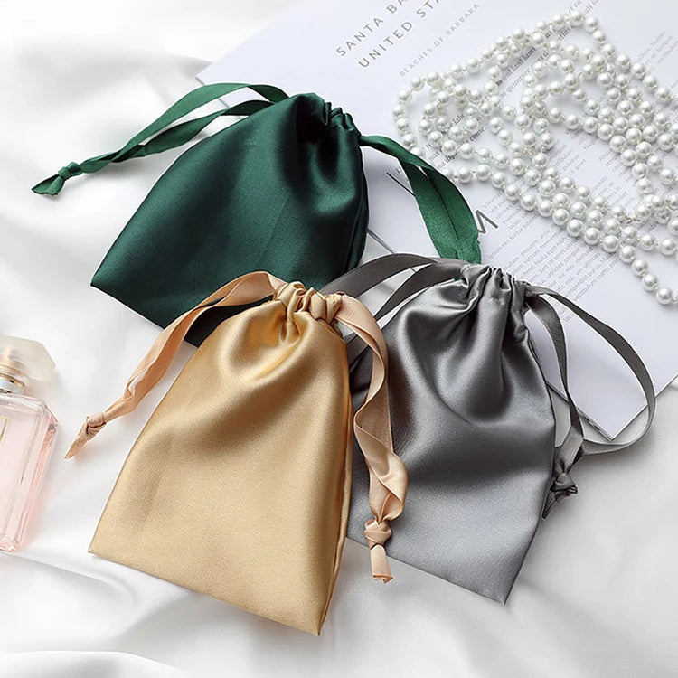 Wholesale Custom Logo Eco Friendly Silk Satin Dust Jewellery Packaging Bags Drawstring Jewelry Bag Pouch for Jewelry