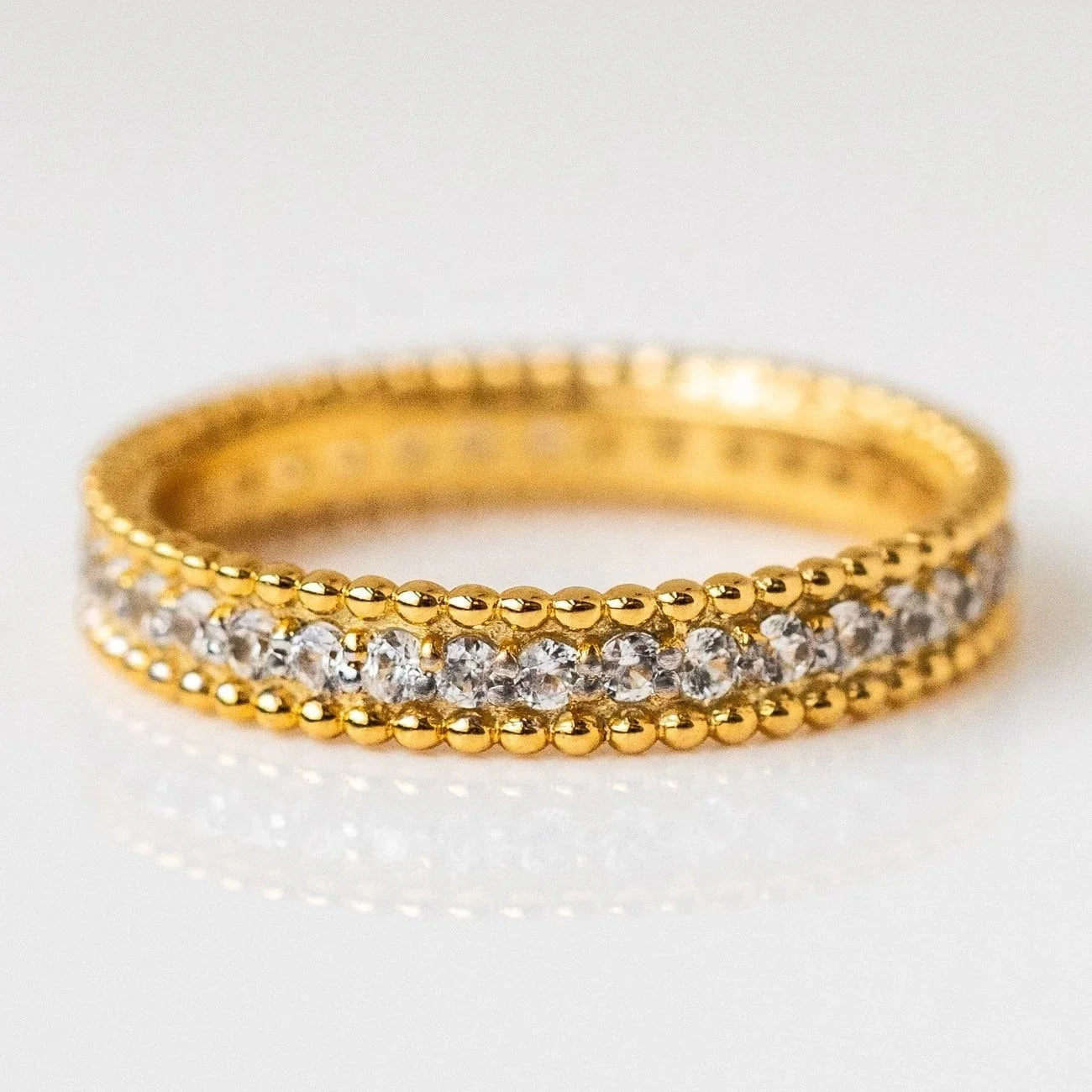 LOZRUNVE 925 Sterling Silver Gold Jewelry Beaded Pave CZ Diamond Eternity Band Ring