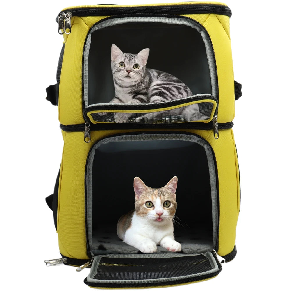 Double-Compartment Pet Carrier Backpack for Small Pets Cat Backpack Carrier Super Ventilated DesignIdeal for Traveling
