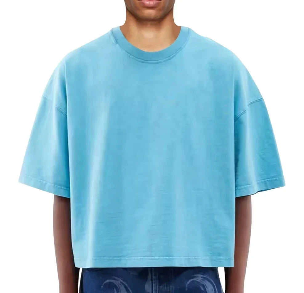 Custom Logo 100% Cotton Heavyweight 300gsm Drop Shoulder T-shirt Cropped Boxy Fit Vintage Acid Washed Oversized Tshirts for Men