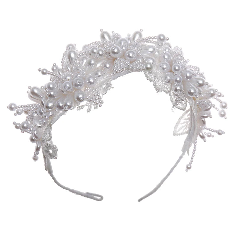 Pearl Headpieces Hijab Crown Headband Coroa De Noiva Girls Tiaras Fashion New White Rhinestone Pageant Crowns Fashionable