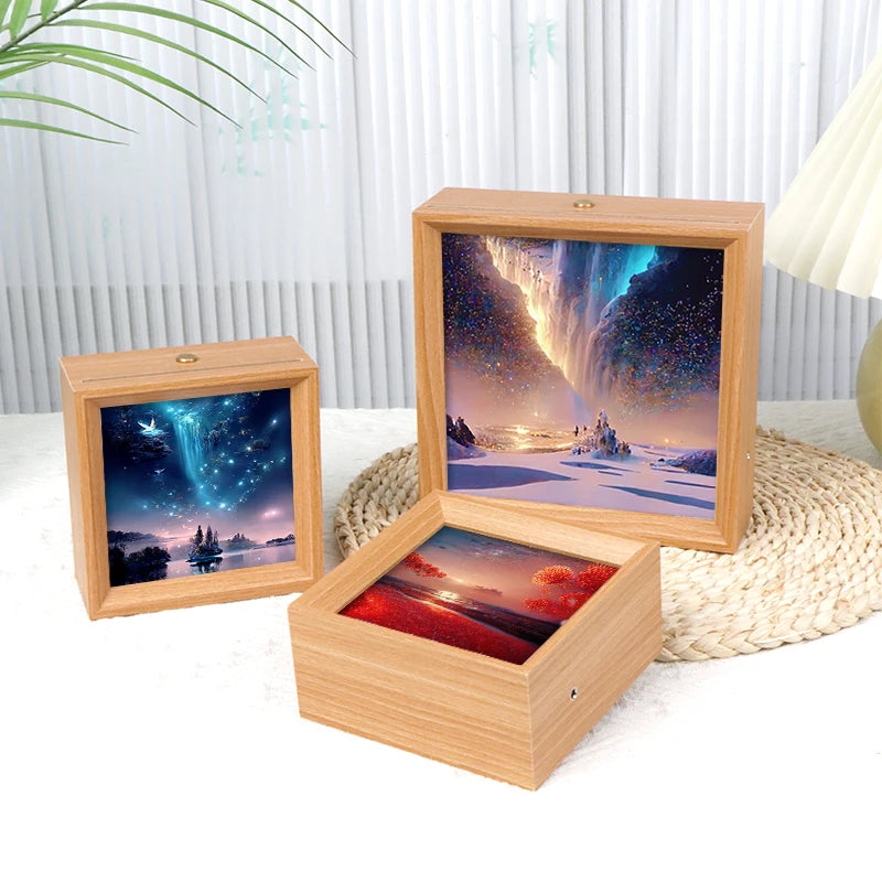 Love-Themed Night Light Photo Frame Hand-Painted on Plywood Folk Art Style Decoration