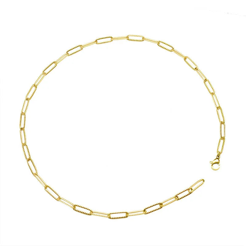 Wholesale Stainless Steel Jewelry Gold Plated Paper Clip Link Chain Necklace Girls Choker Rectangle Paperclip Chain Necklace