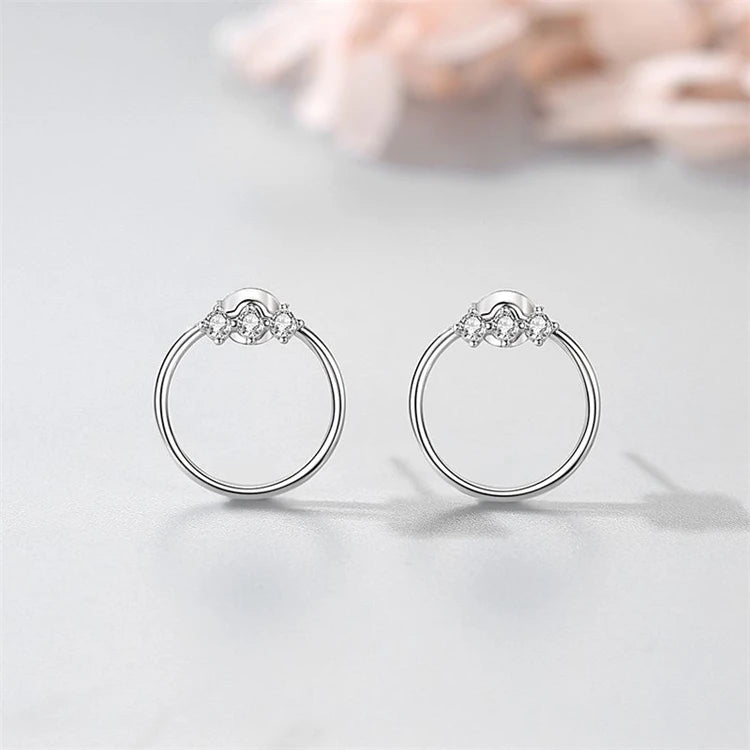 Original Design 925 Sterling Silver Round Shape Circle Hollow Diamond Earrings for Women