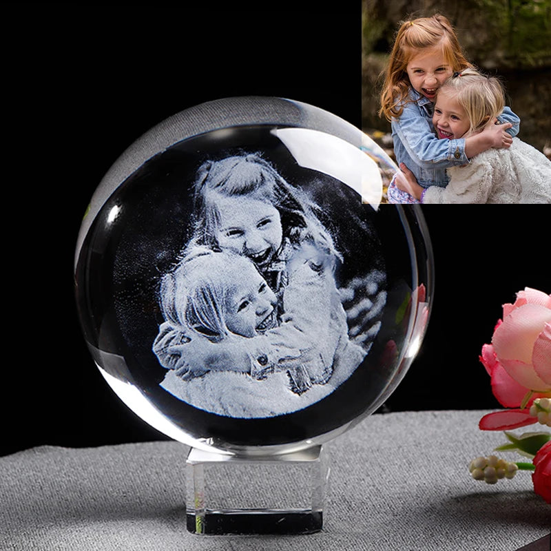 Desktop Decoration Paperweight Glass Photo Ball Baby Memorial Gift 3D Laser Engraving Crystal Ball With Base