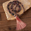 Handmade 108 Mala 8mm Rhodonite Beads Necklace with Long Tassel Yoga Meditation Natural Stone Necklace Gifts for Girl Wholesale